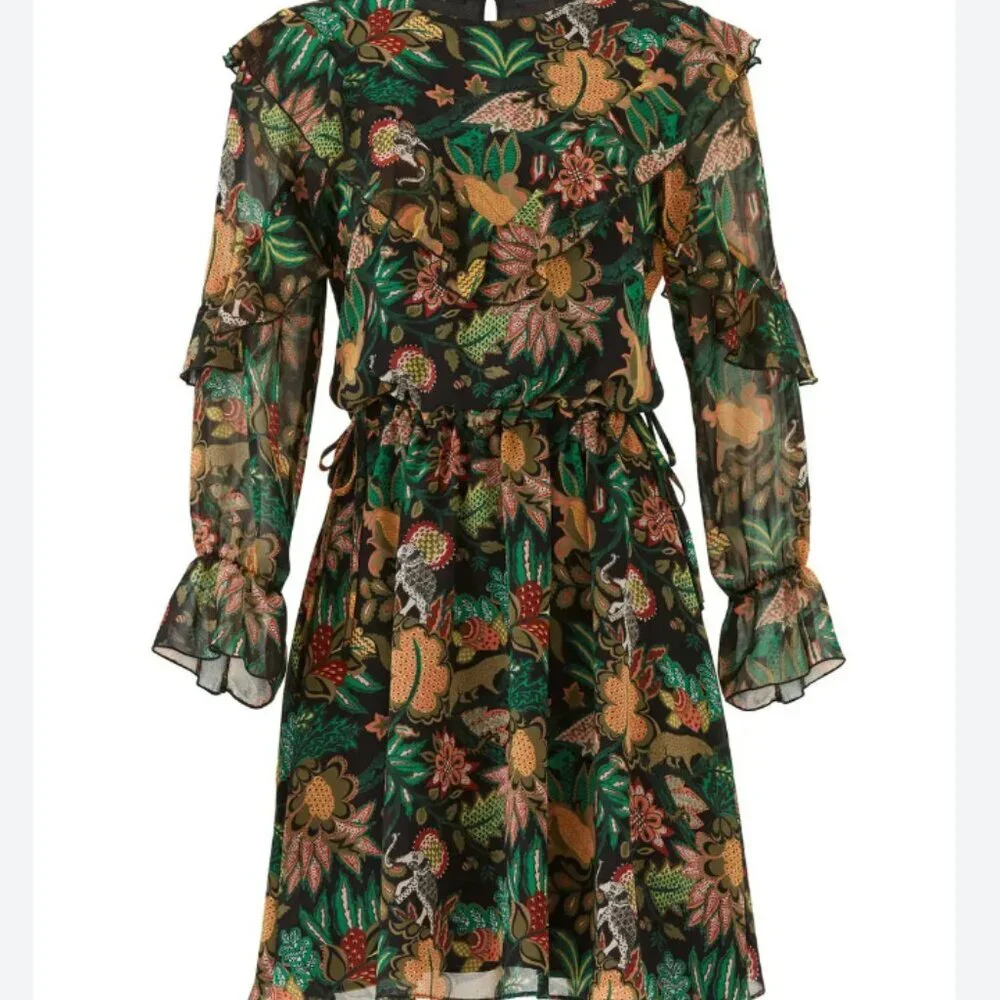 Maison Scotch Yeah Jungle Floral Print Dress Size Black/Green Size XS - Picture 5 of 13